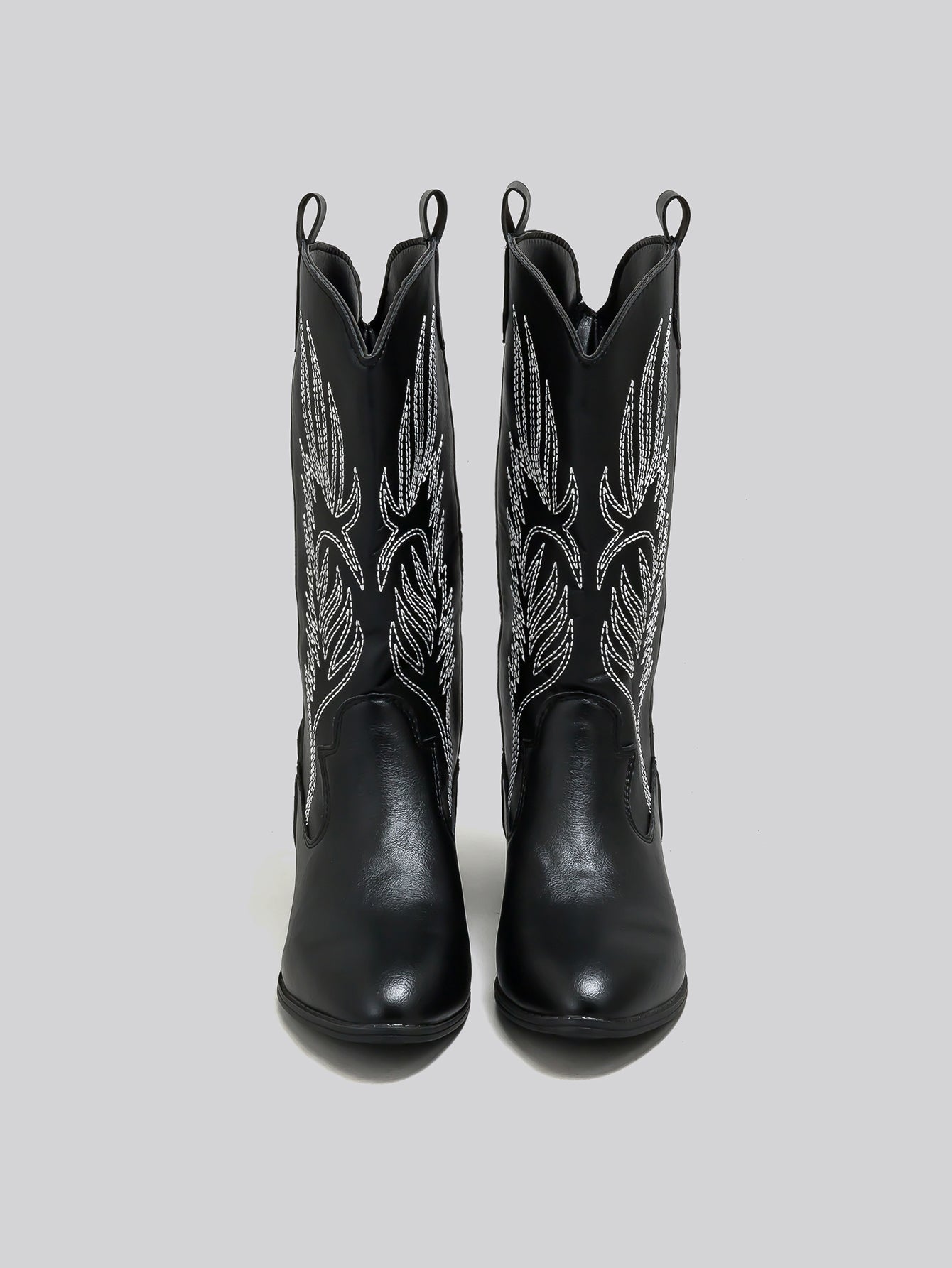 Embroidered Pointed-Toe Western Boots-Black