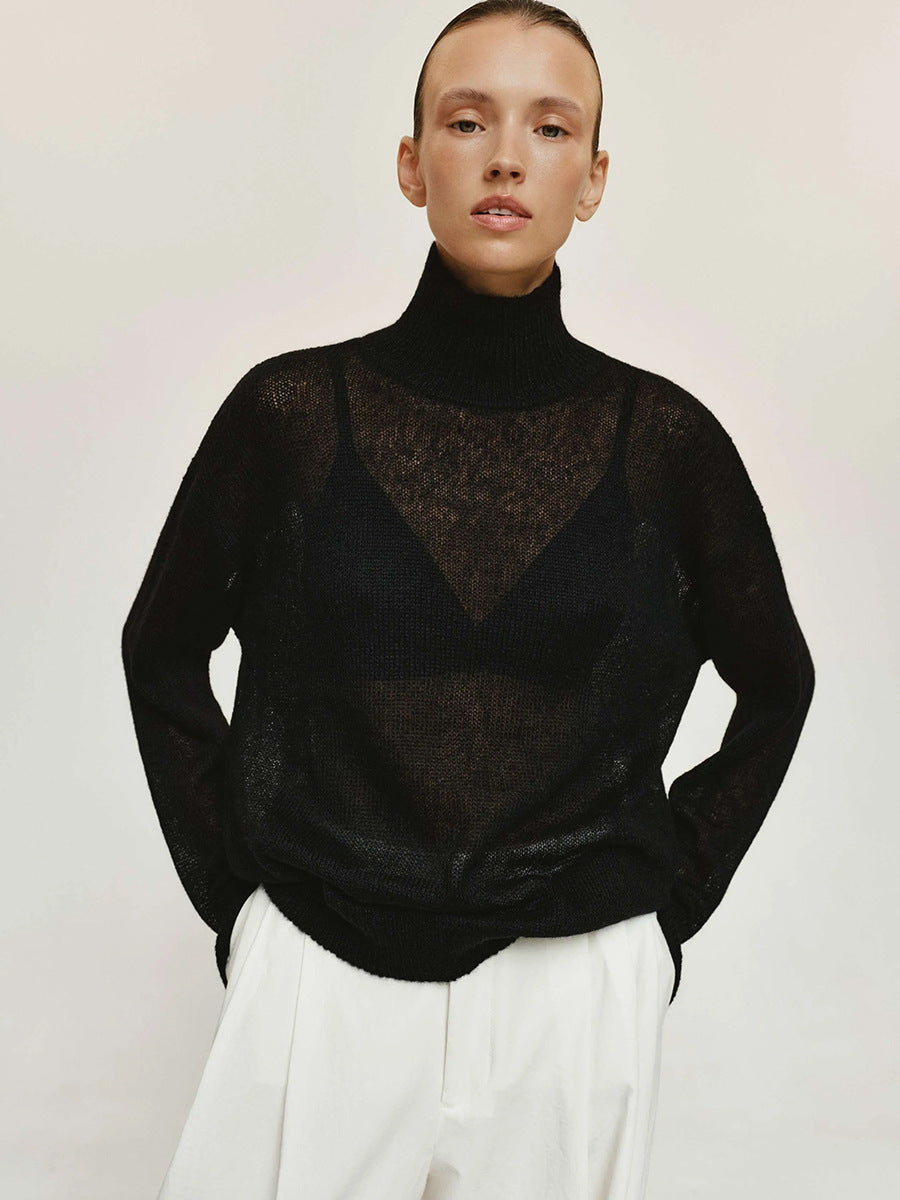 Sheer Lightweight Mock Neck Sweater