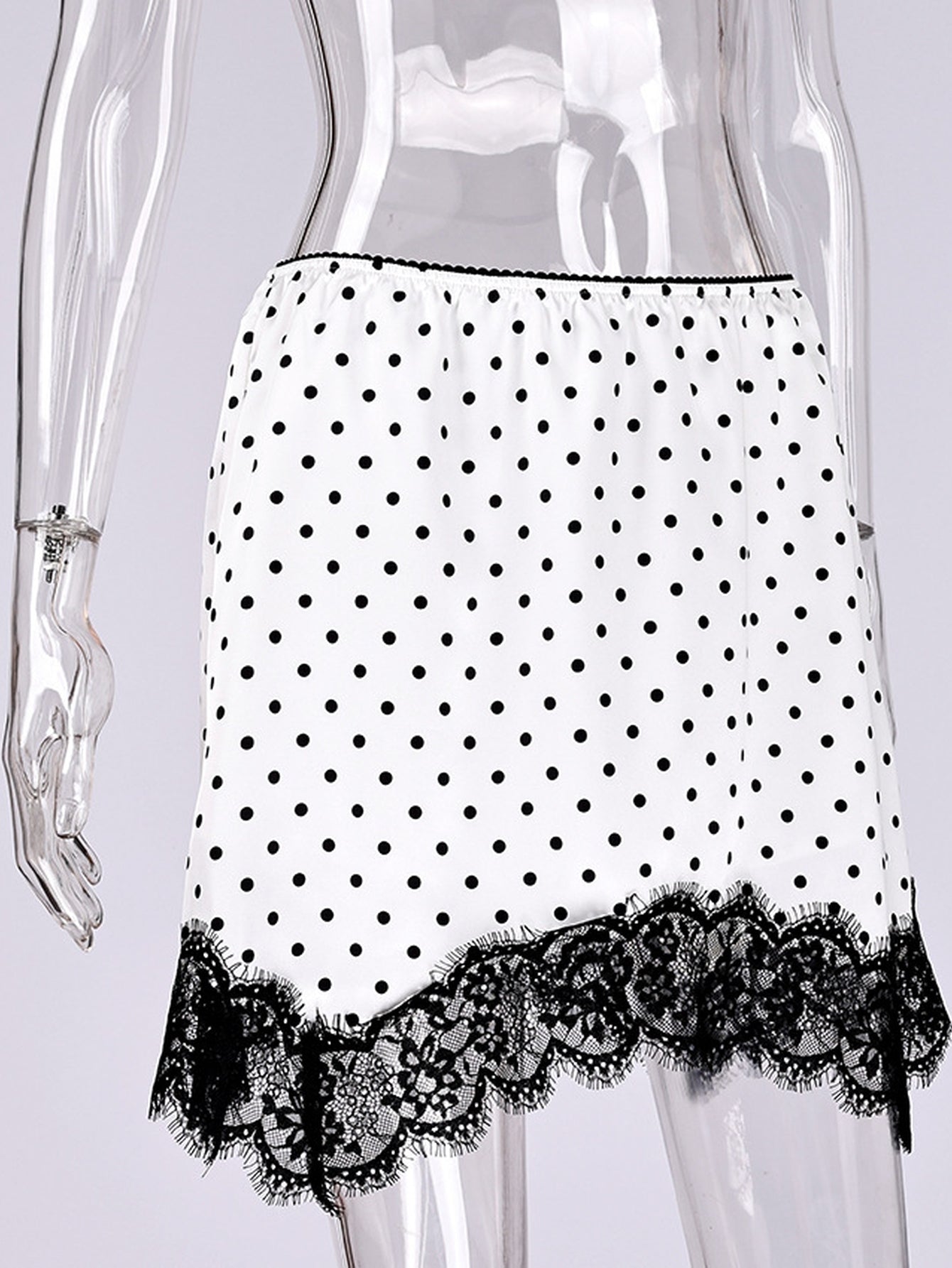 Polka Dot Lace Trim Mini Skirt