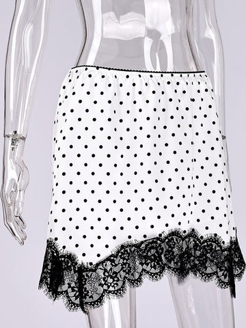 Polka Dot Lace Trim Mini Skirt