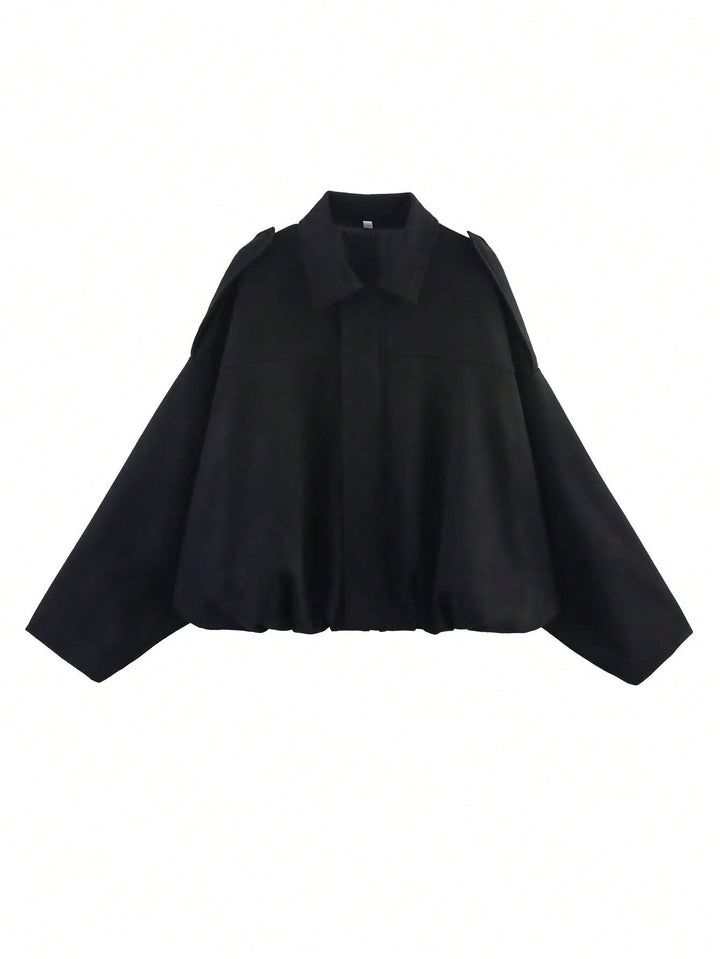 Oversized Cropped Black Bomber Jacket