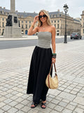 Striped Strapless Casual Maxi Dress
