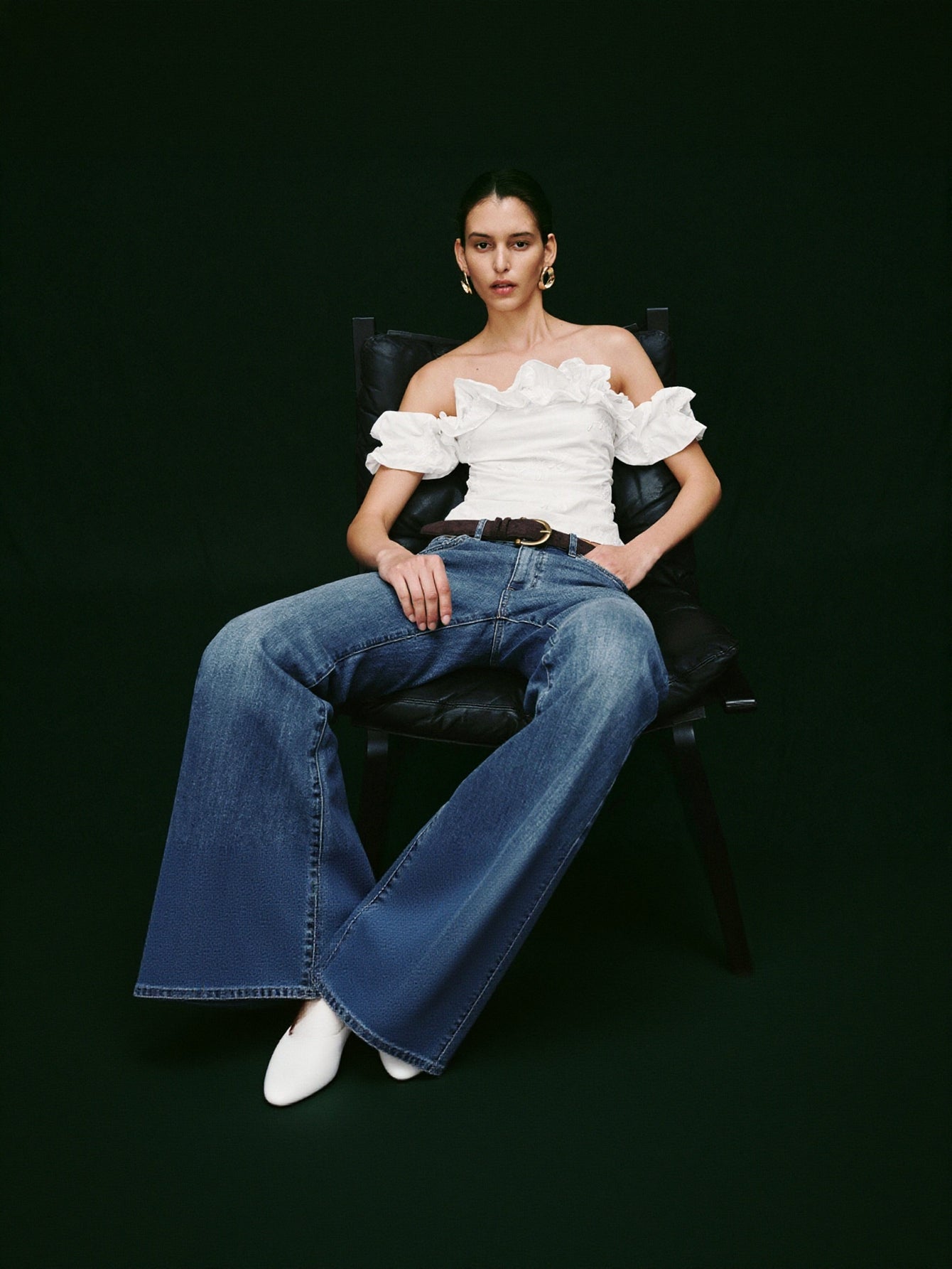 Ruffle Trim Embroidered Boat Neck Overhead Shirts