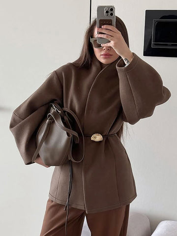 Oversized Wool Blend Wrap Coat