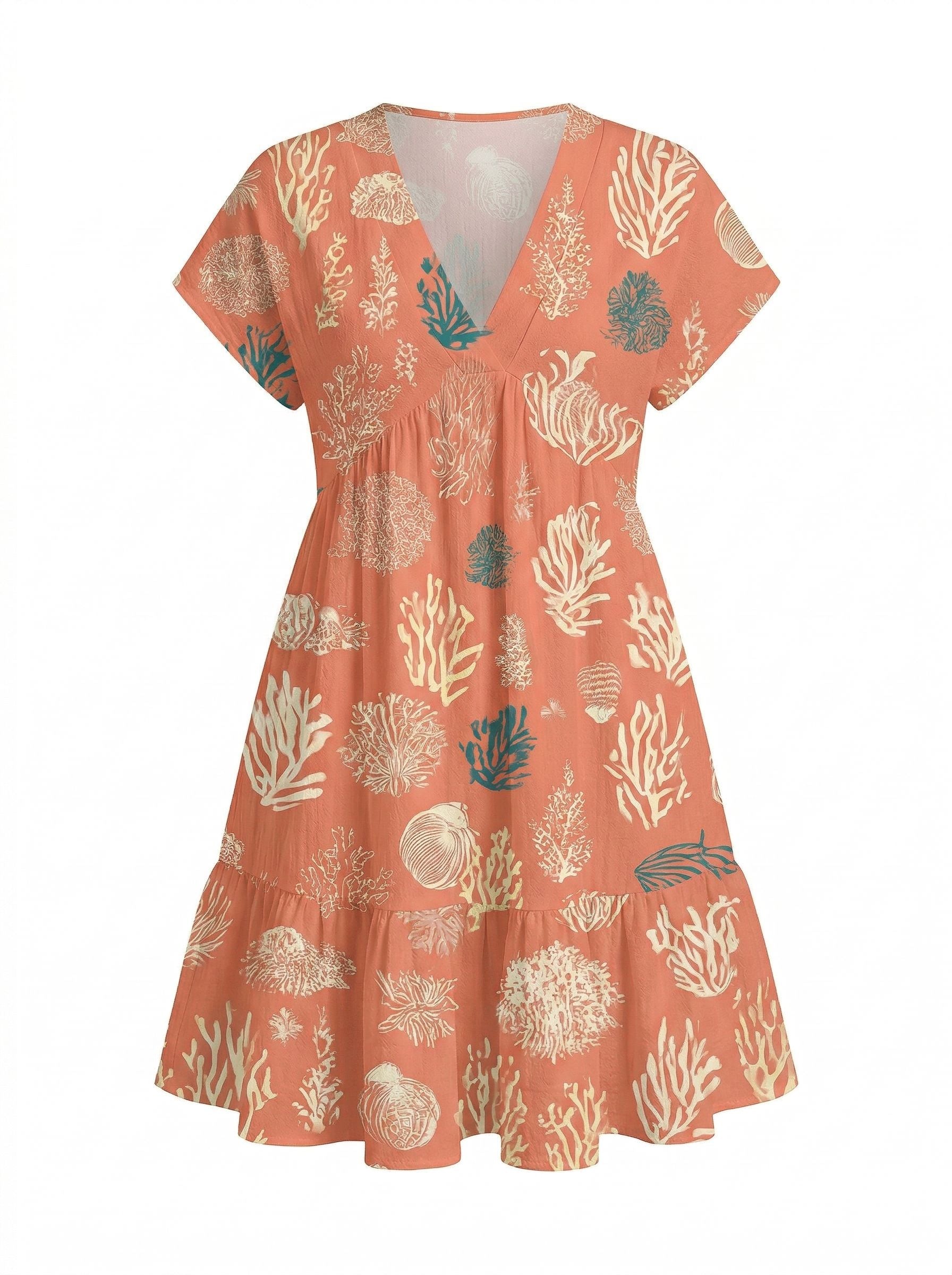 EVA Floral Print V Neck Tiered Babydoll Mini Dress