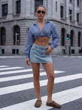 Cropped Striped Twist Front Button Shirt