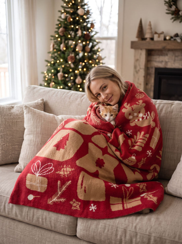 Cozy Festive Knit Christmas Throw Blanket
