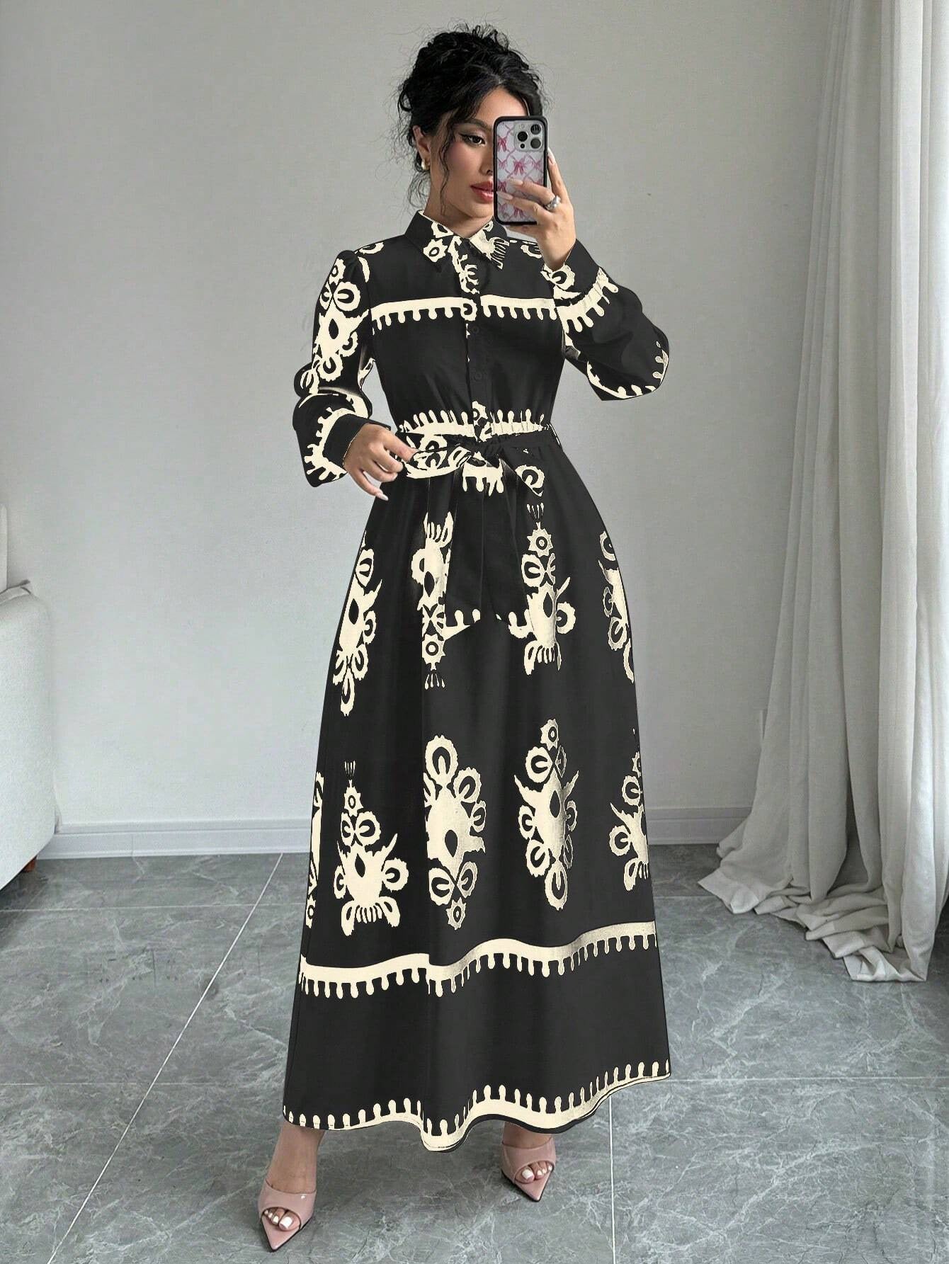 Boho Printed Belted Maxi Dress