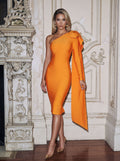 One Shoulder Drape Bodycon Midi Dress