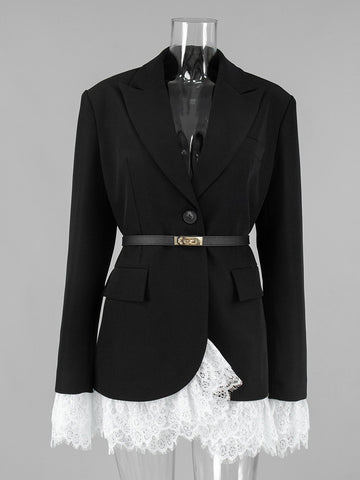 Elegant Lace Trim Fitted Blazer