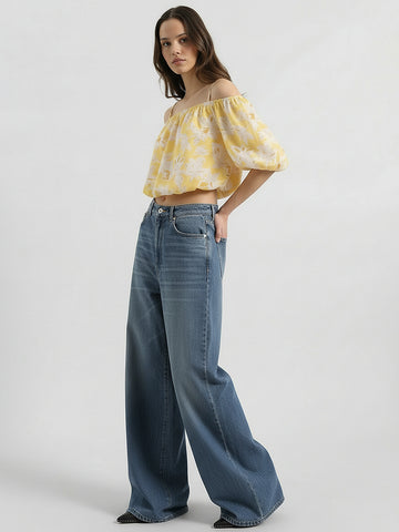 Off-shoulder Flower Print Top