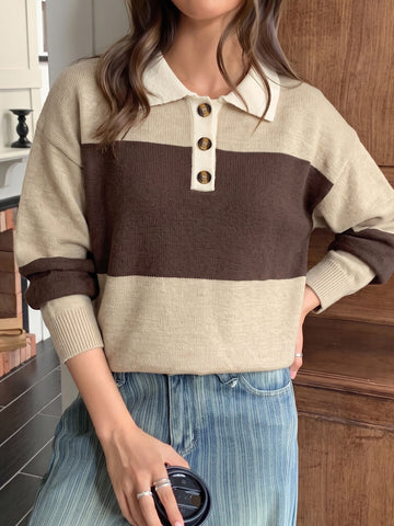 Oversized Striped Polo Collar Sweater