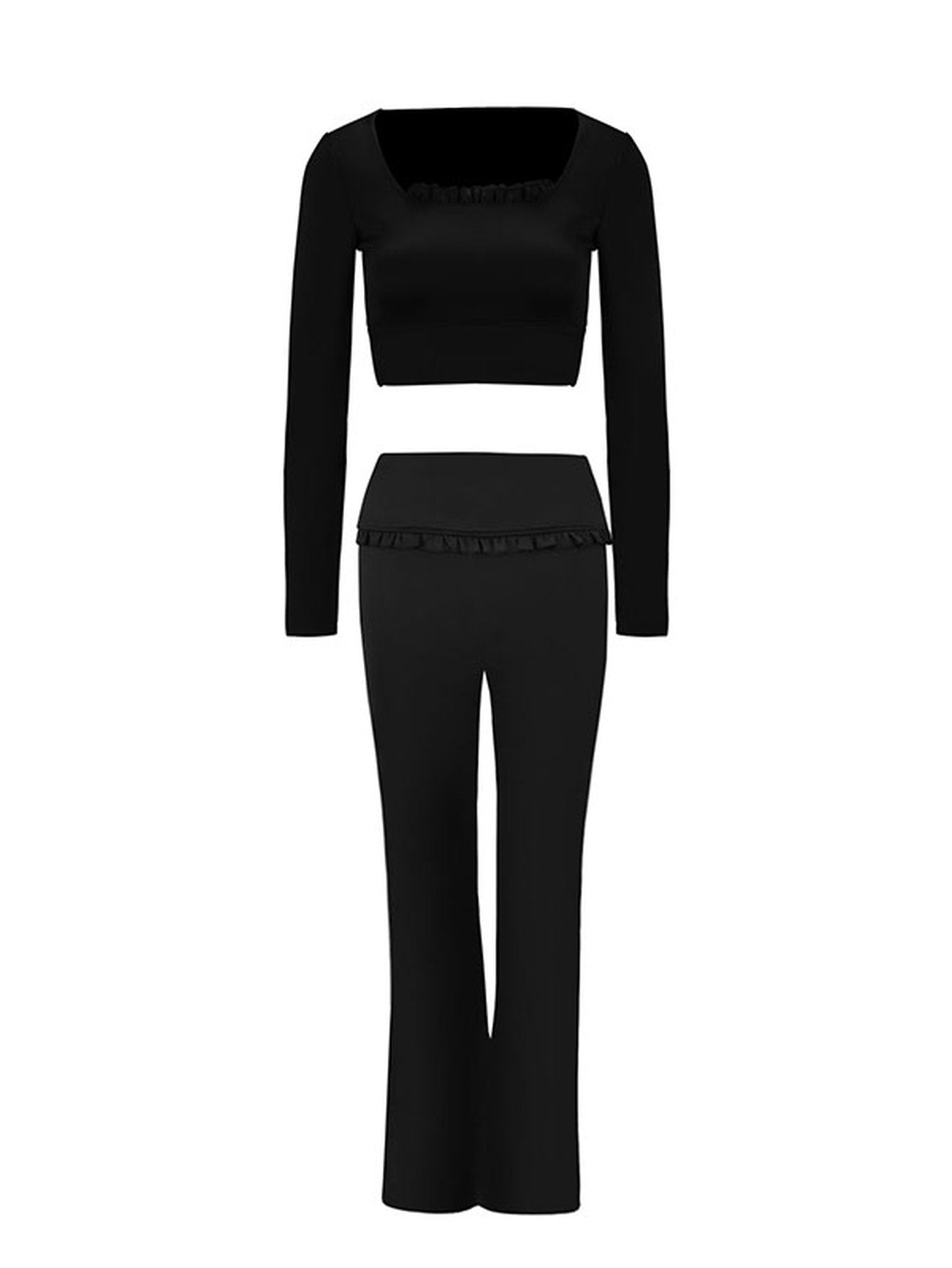 Ruffle Trim Crop Top Pants Set
