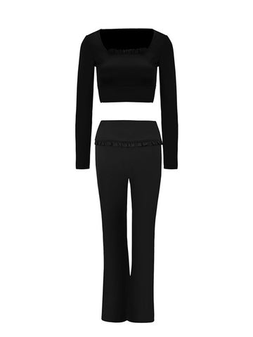 Ruffle Trim Crop Top Pants Set