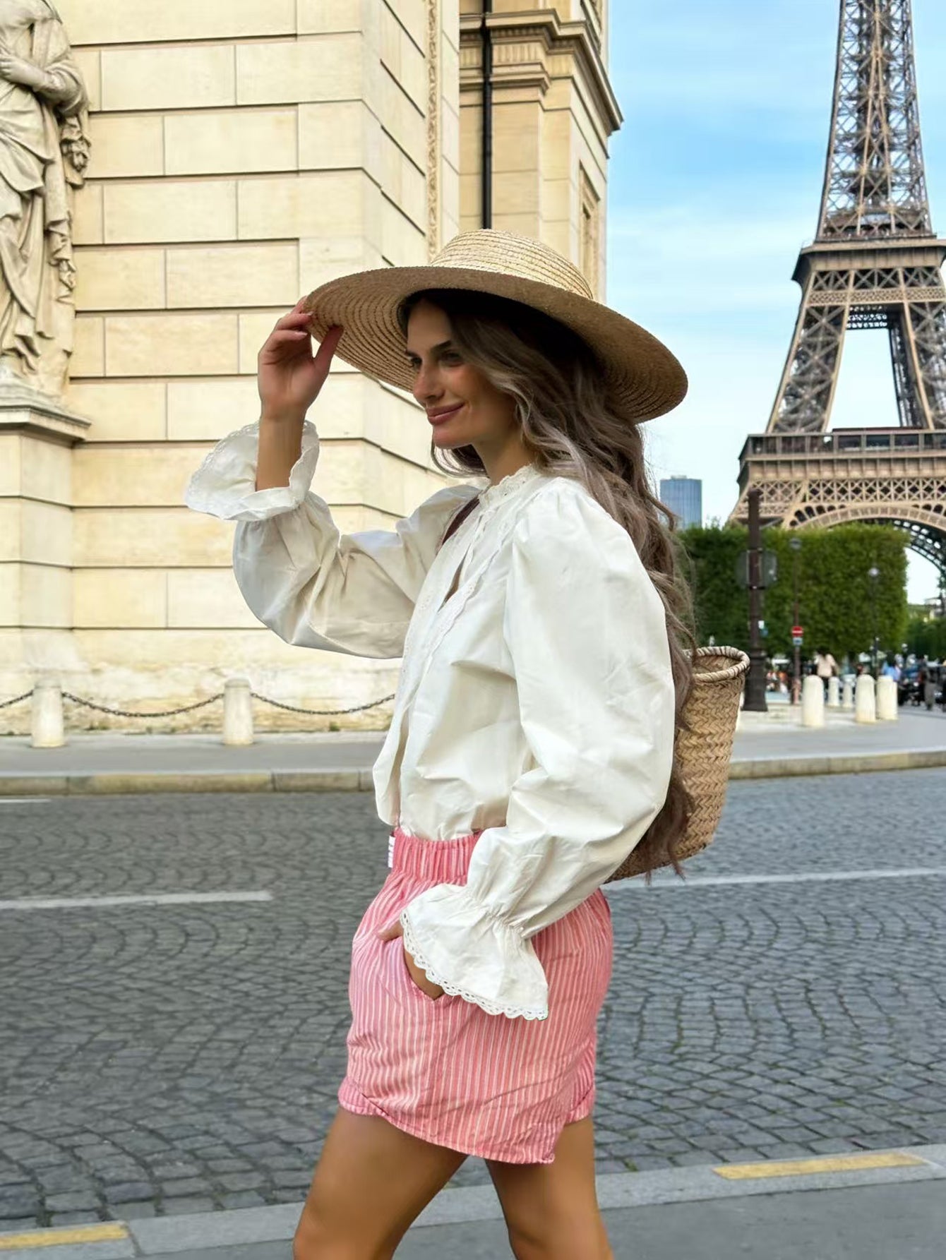 Lace Trim Puff Sleeve Button Shirt