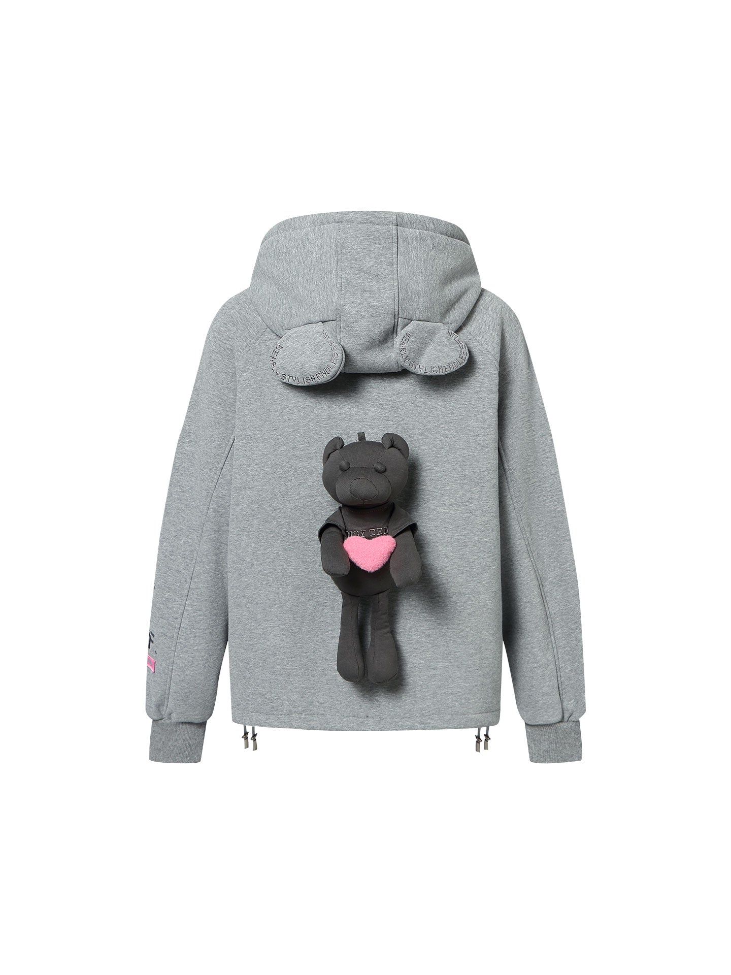 Oversized Graphic Bear Zip Up Hooded Jacket