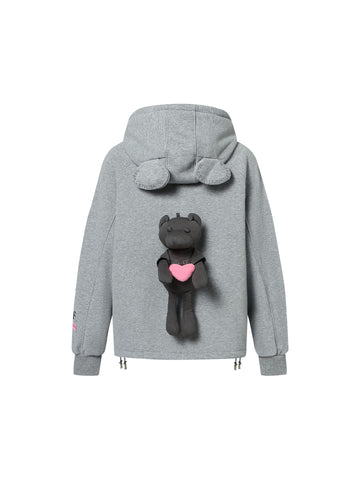 Oversized Graphic Bear Zip Up Hooded Jacket
