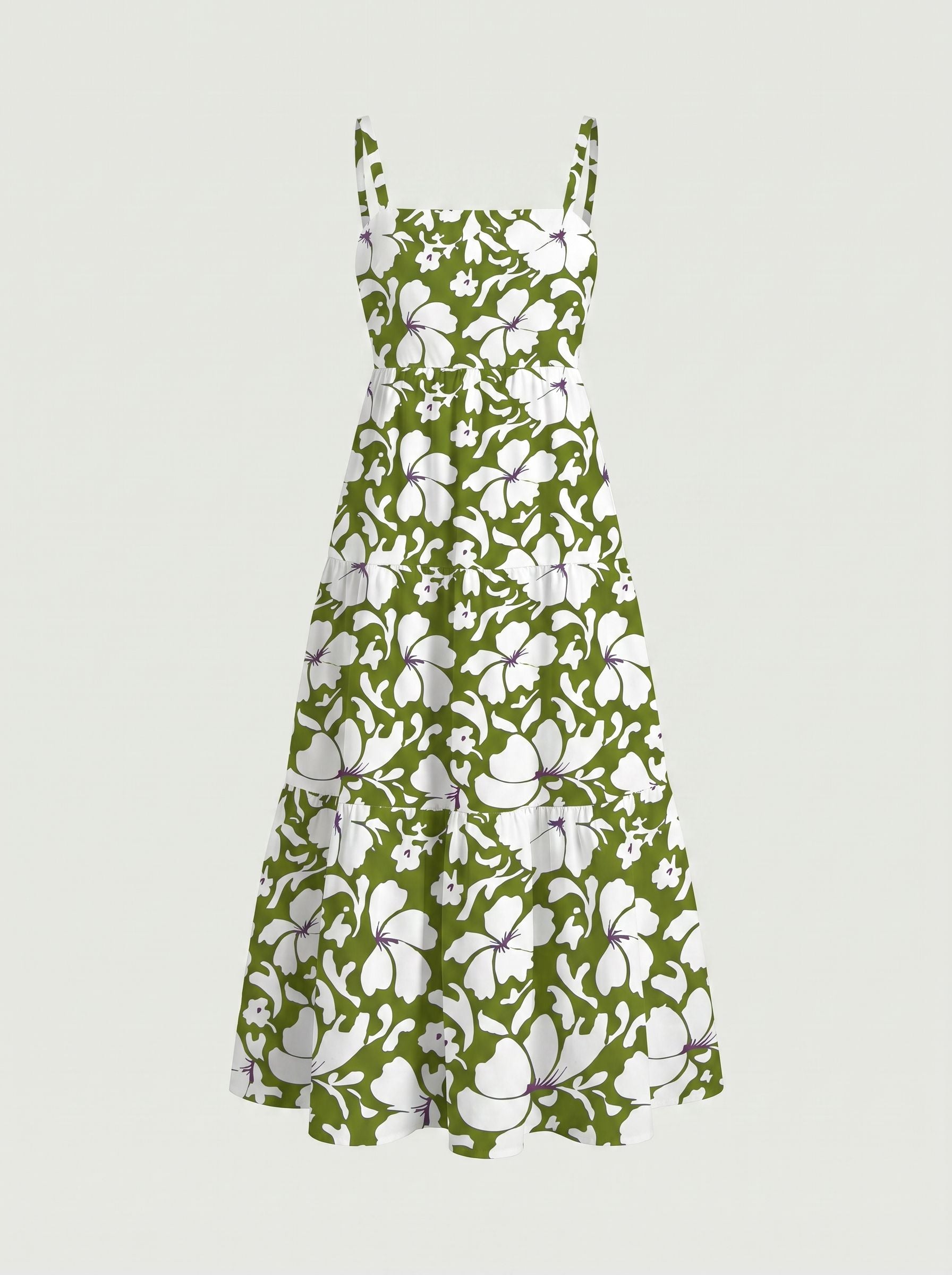 FLORA Floral Print Tiered Strap Midi Dress