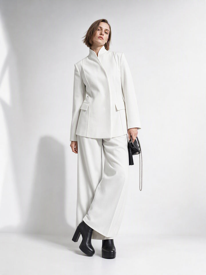Elegant Tailored White Pant Suit Set