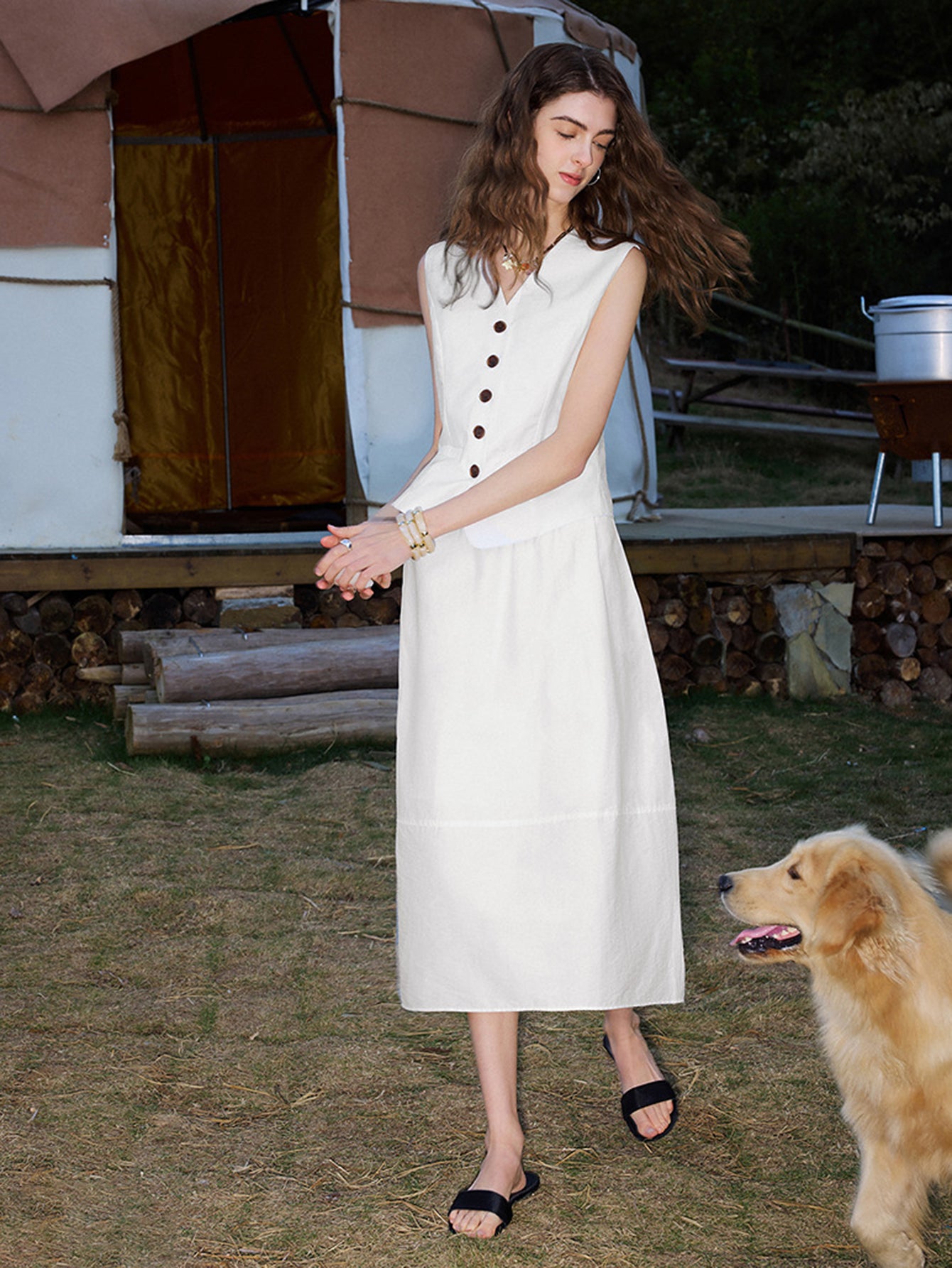 TOYOUTH Sleeveless Vest Straight Skirt Casual Suit