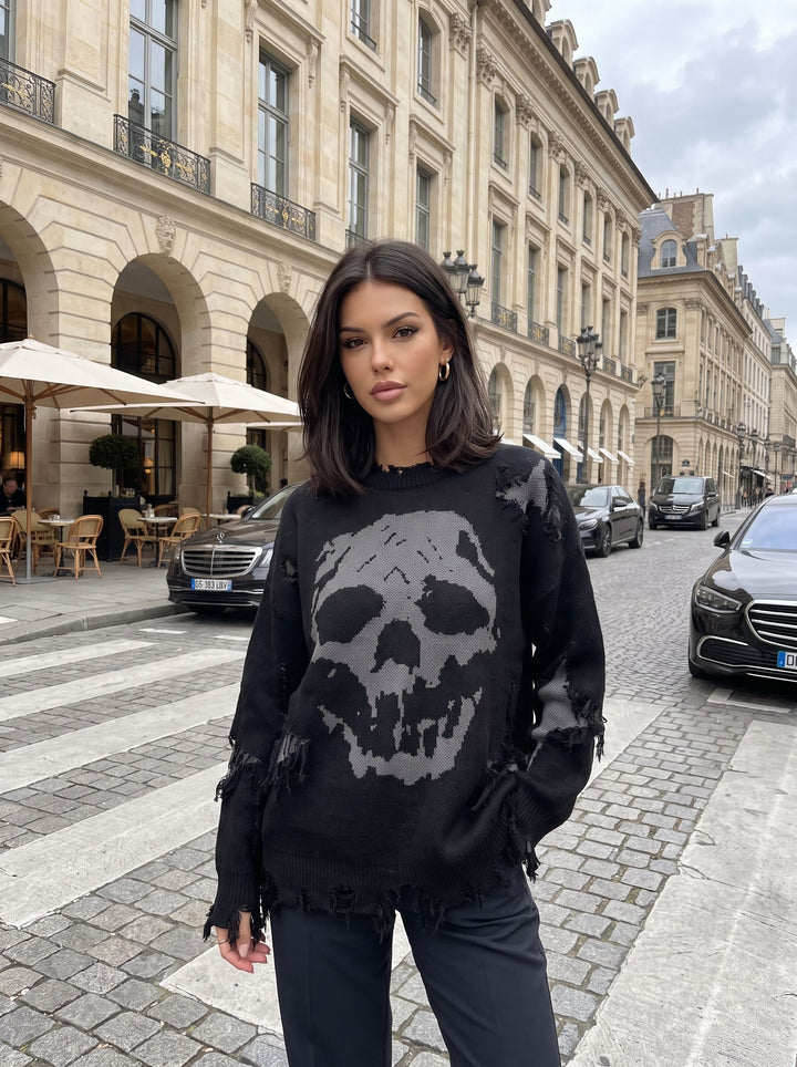 Distressed Grunge Skull Graphic Sweater