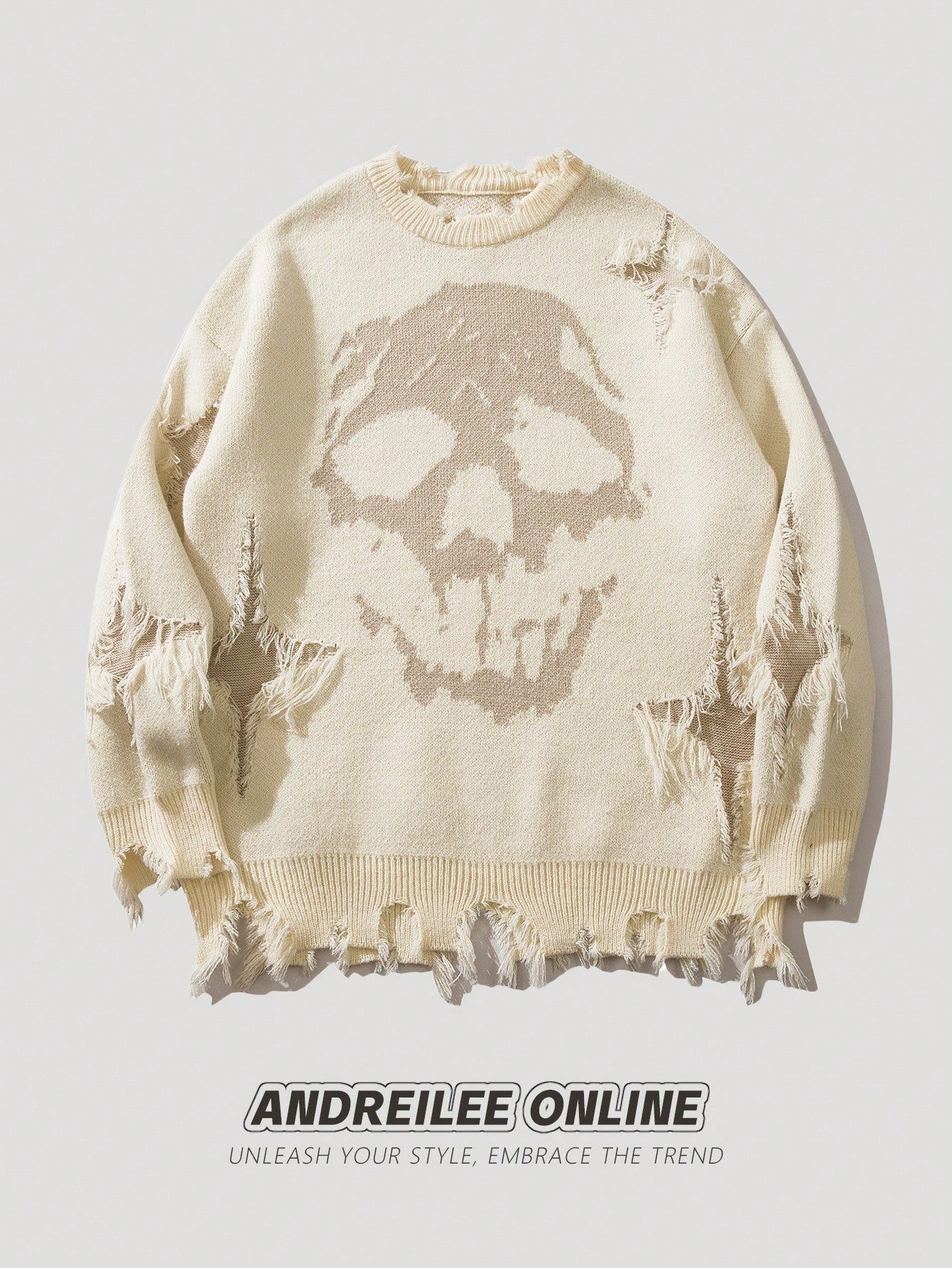 Distressed Grunge Skull Graphic Sweater