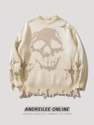 Distressed Grunge Skull Graphic Sweater