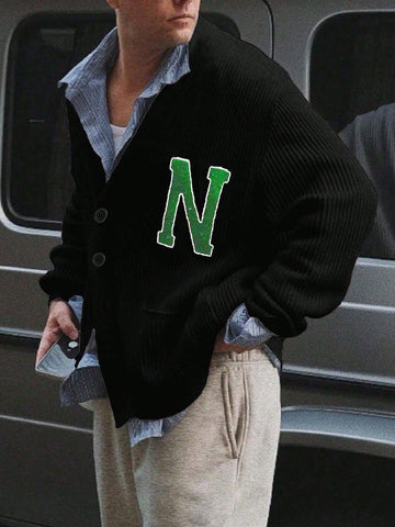 Oversized Letter Patch Ribbed Cardigan