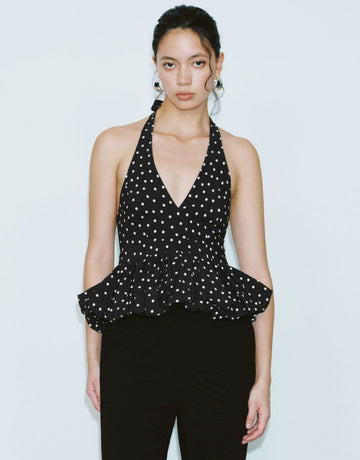 Urban Revivo Dotted Halter Neck Cami Tops-Black Print