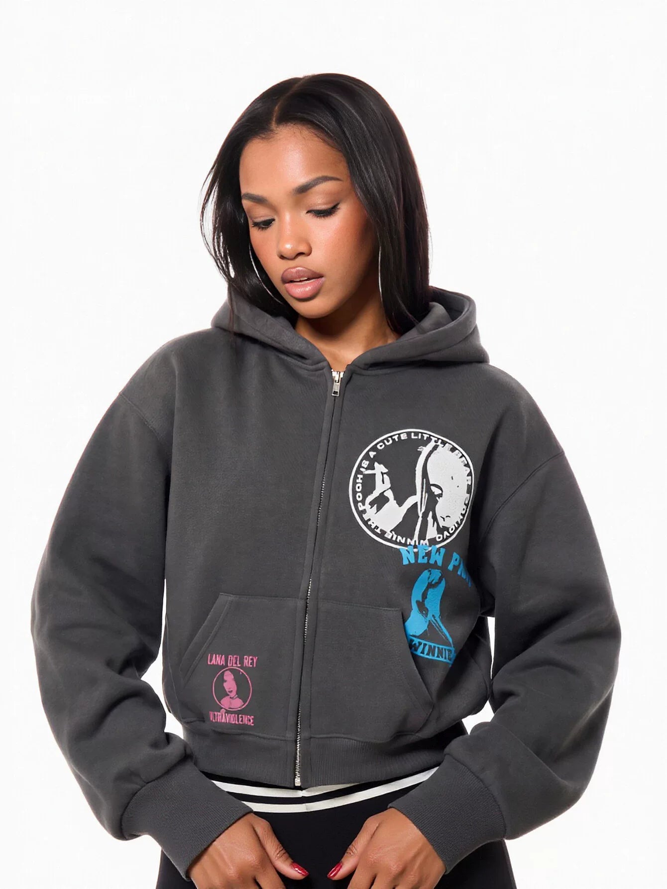 Oversized Graphic Zip Up Hoodie