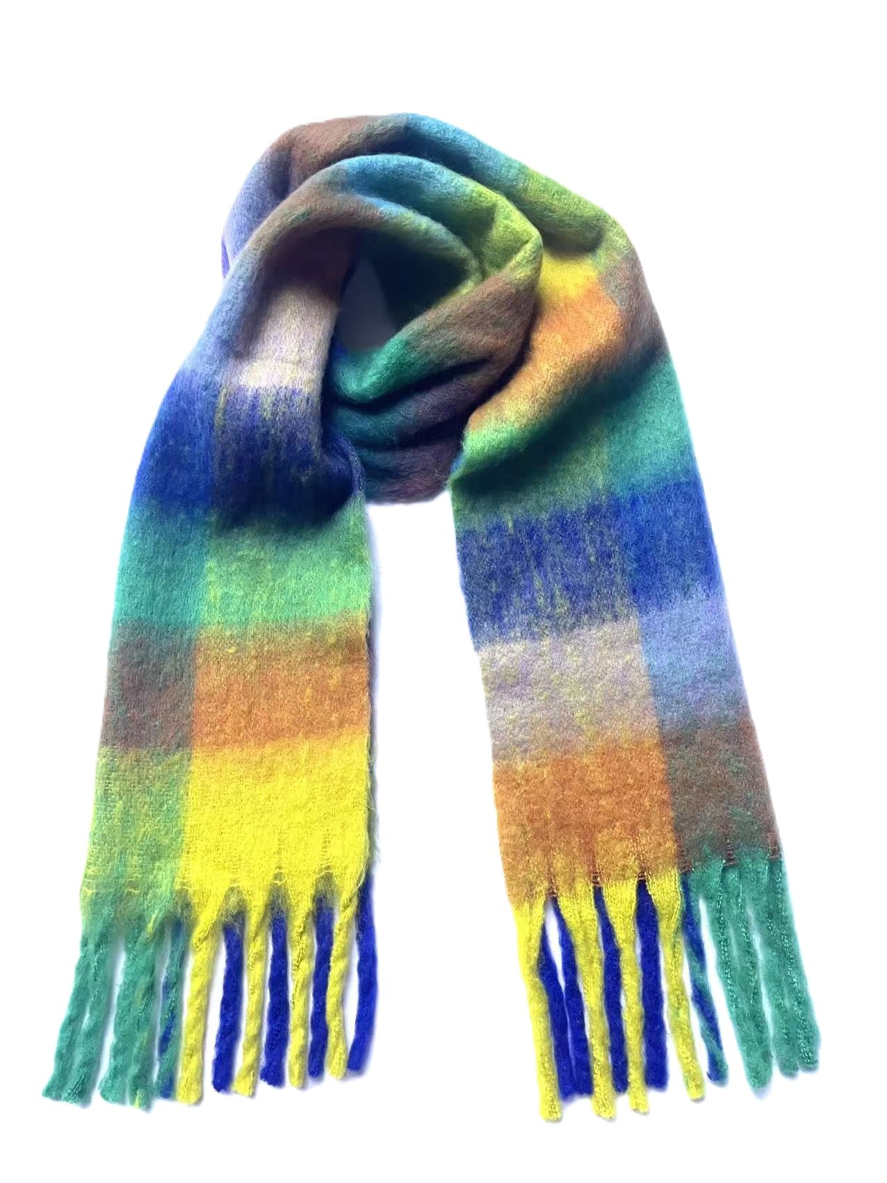 Cozy Soft Plaid Fringed Scarf