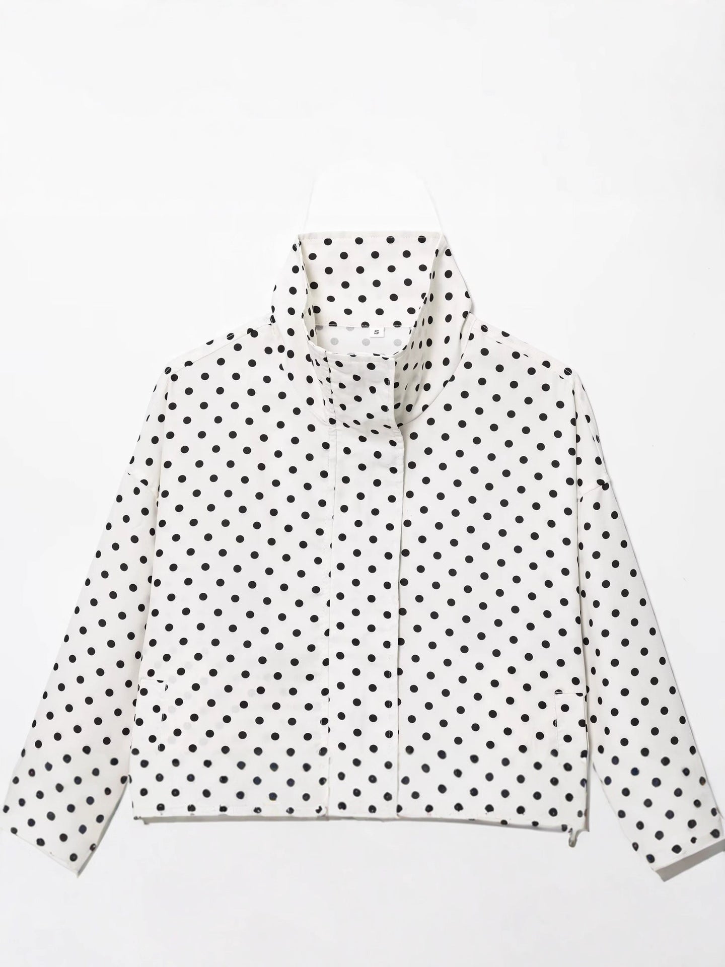 Polka Dot Cropped Stand Collar Jacket