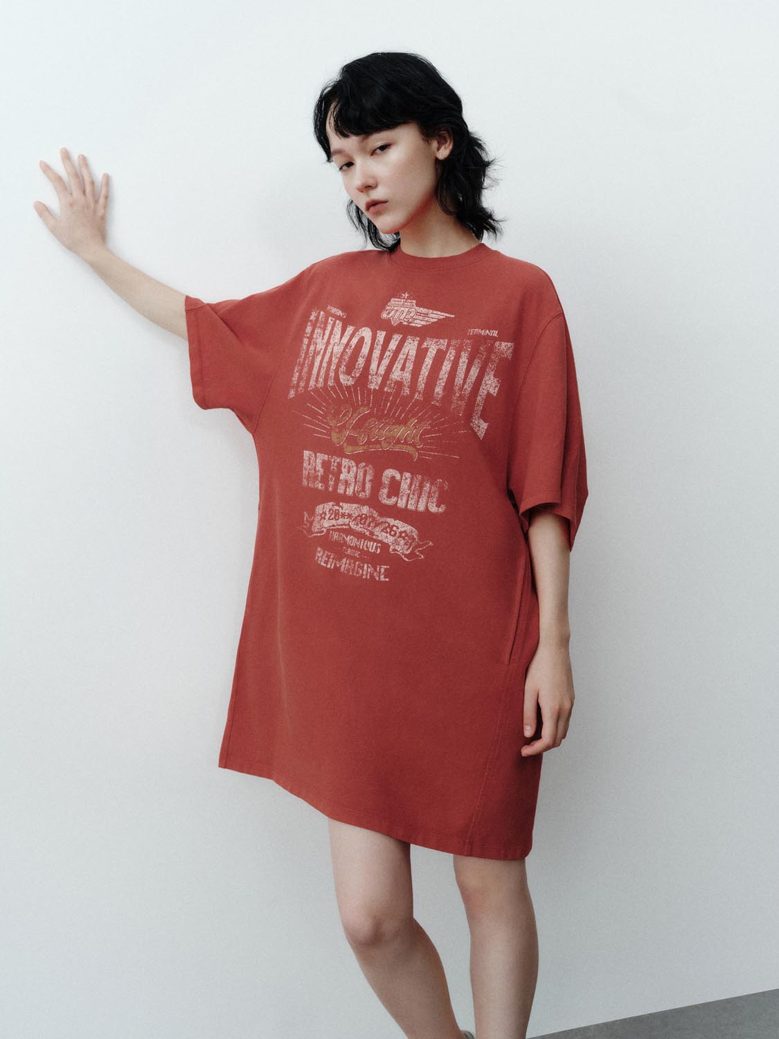 Urban Revivo Straight Loose Dresses-Oriental Red