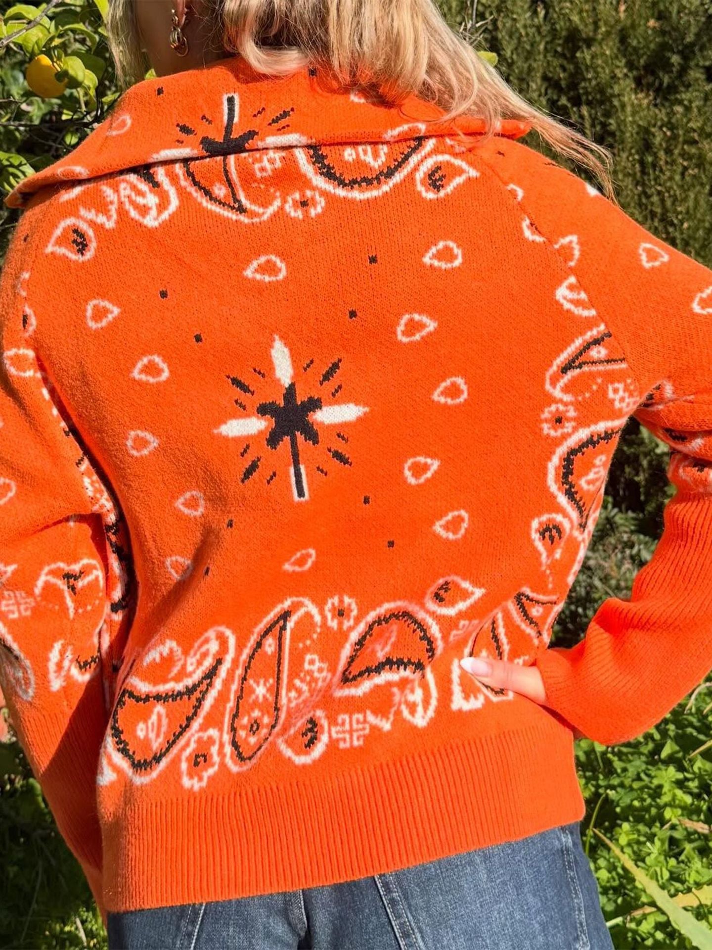 Boho Paisley Print Zip Cardigan