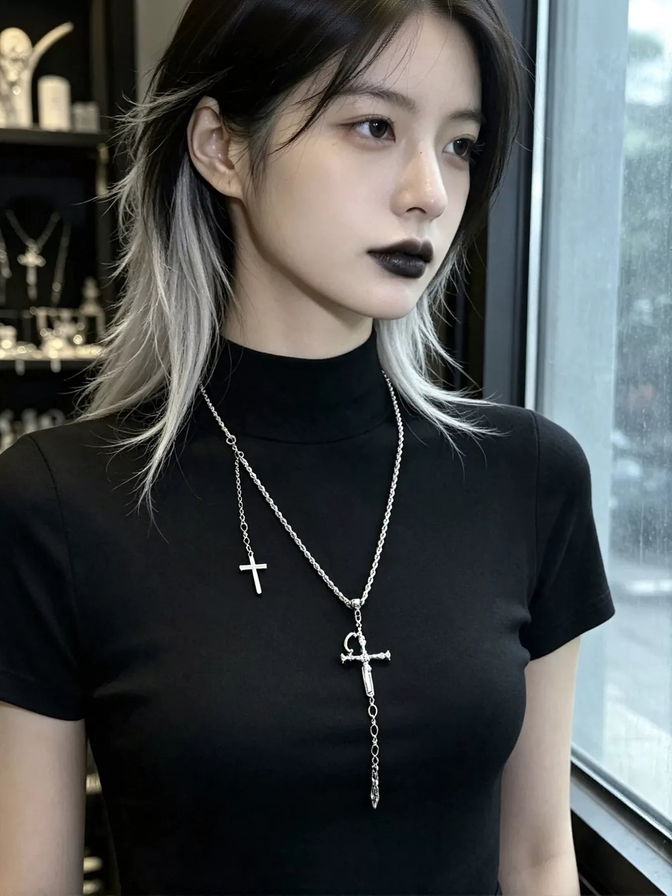Gothic Dagger Cross Layered Necklace