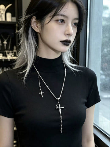 Gothic Dagger Cross Layered Necklace