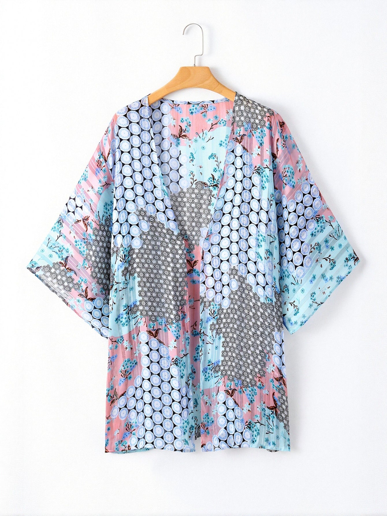 Sheer Floral Kimono Beach Cover Up