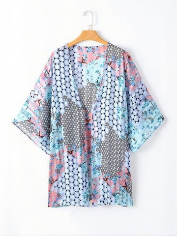 Sheer Floral Kimono Beach Cover Up