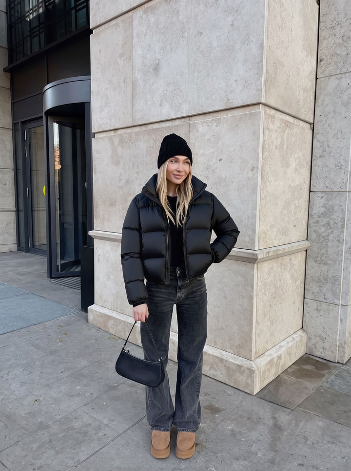 Cropped Lightweight Black Puffer Jacket