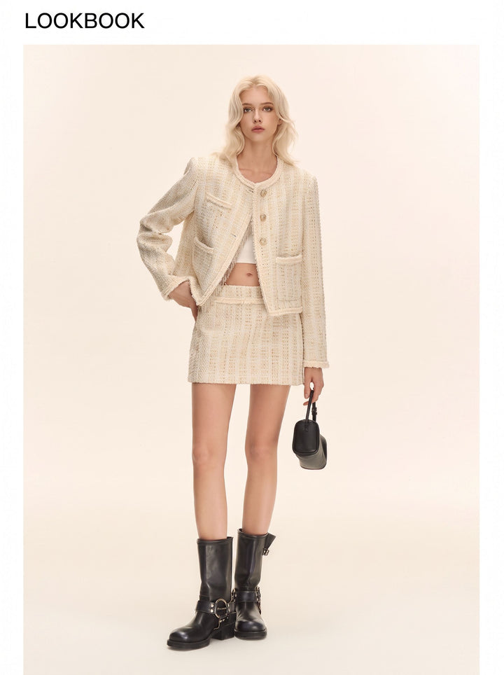 Elegant Tweed Metallic Mini Skirt