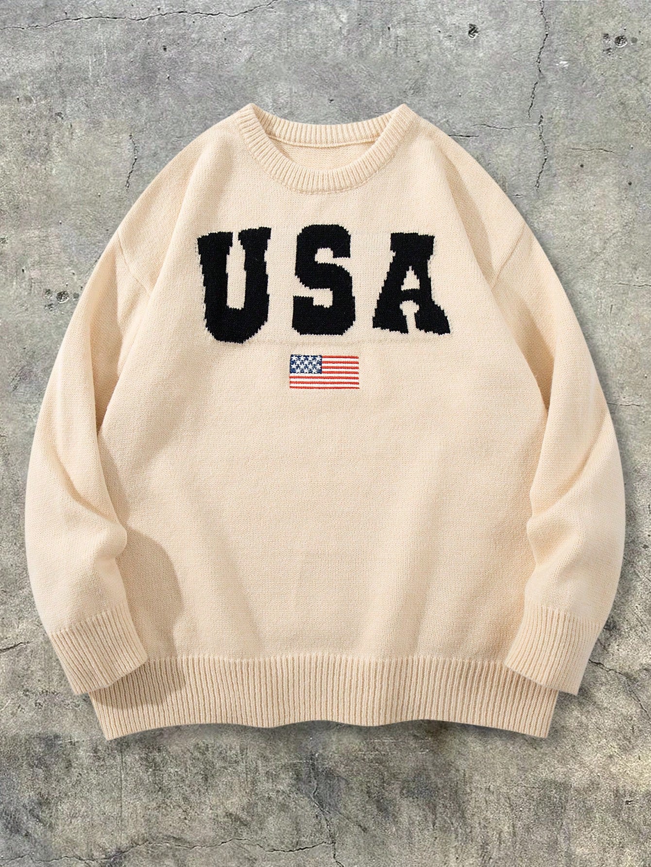Oversized USA Graphic Knit Pullover Sweater