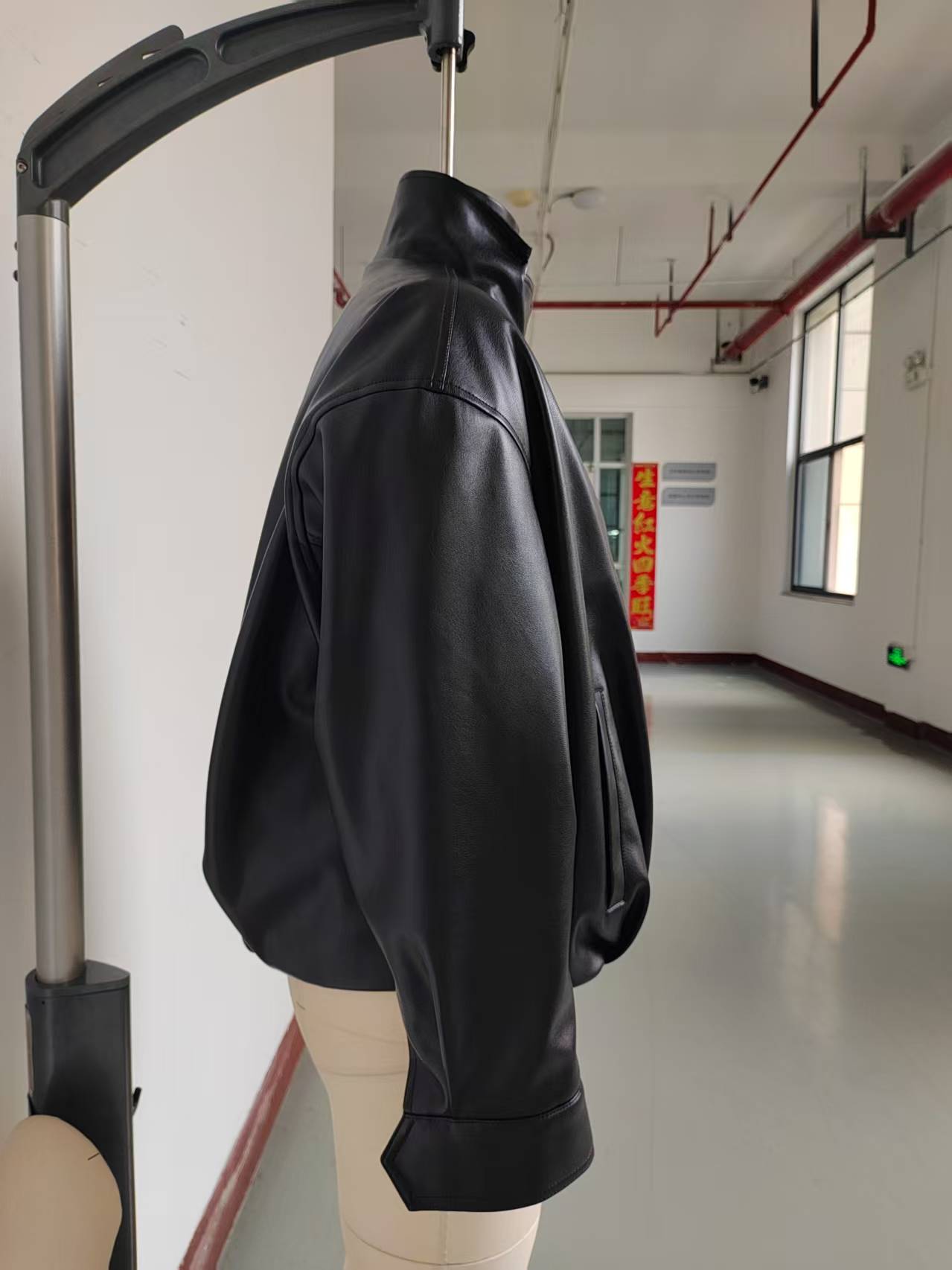 Oversized Stand Collar Faux Leather Jacket