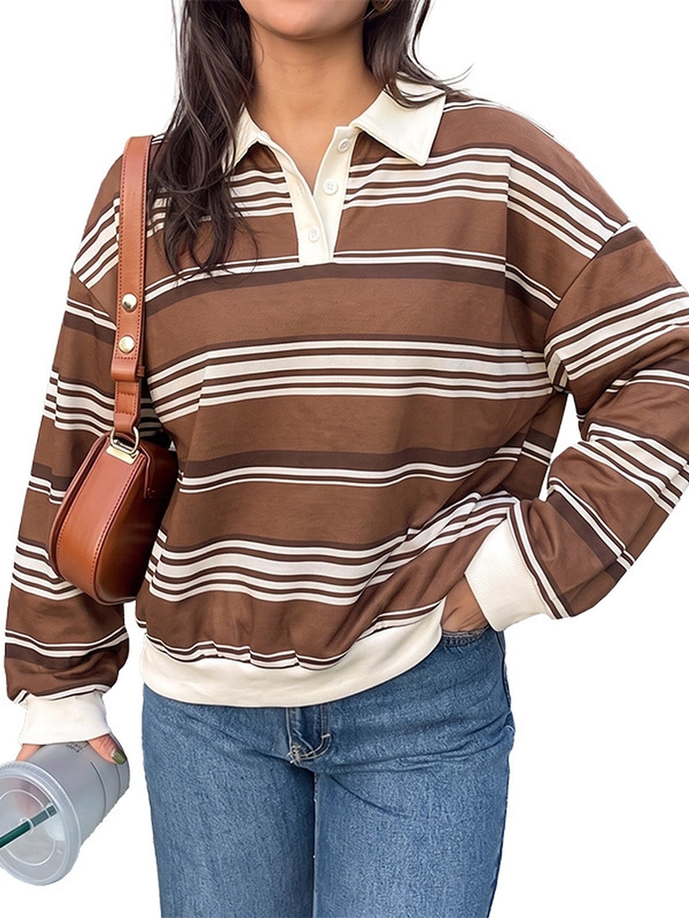 Striped Collared Button Up Sweatshirt