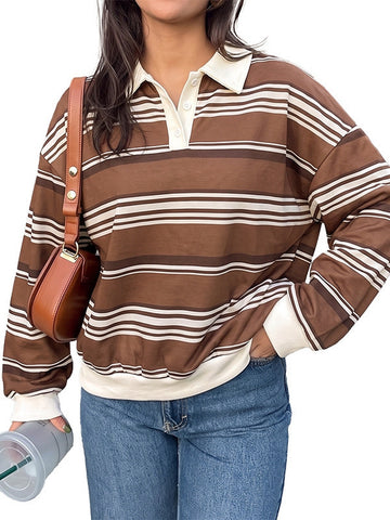 Striped Collared Button Up Sweatshirt