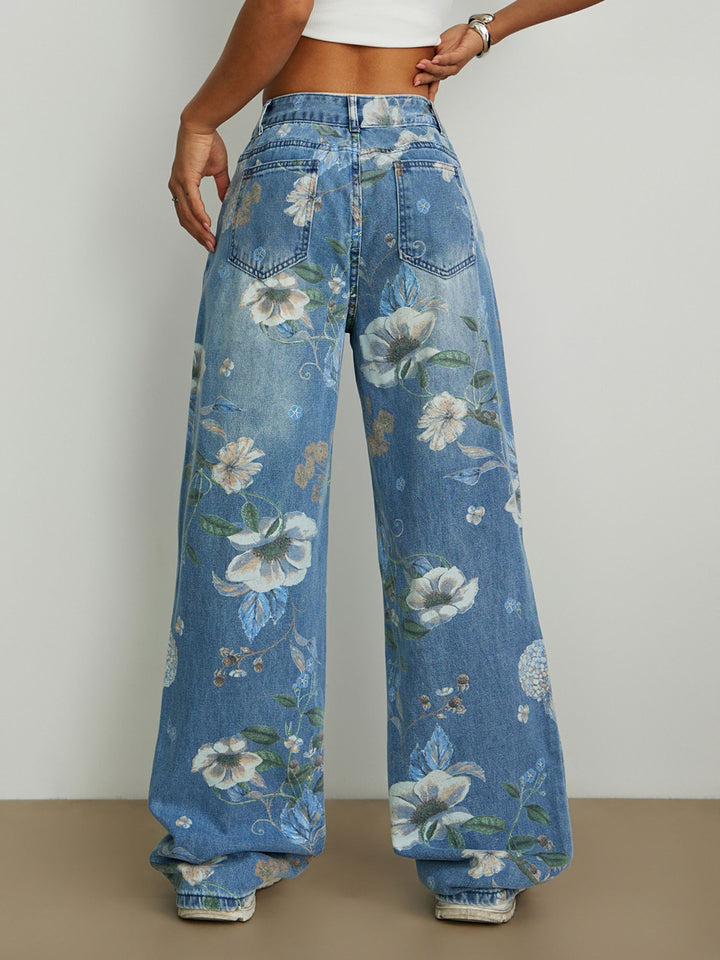 Floral Print Wide Leg Jeans