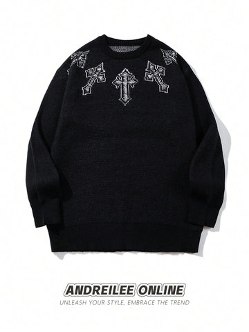 Gothic Cross Graphic Oversized Sweater