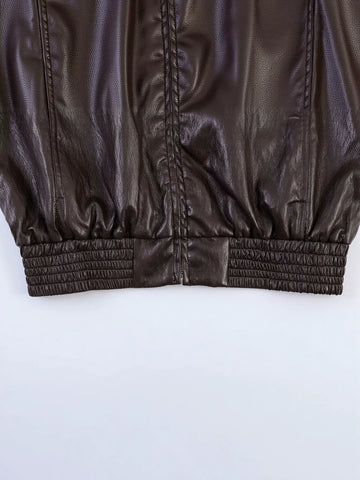 Oversized Faux Leather Bomber Jacket