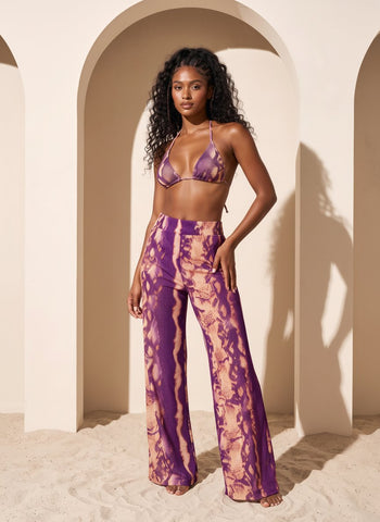 Purple Snakeskin Pattern Wide Leg Pants