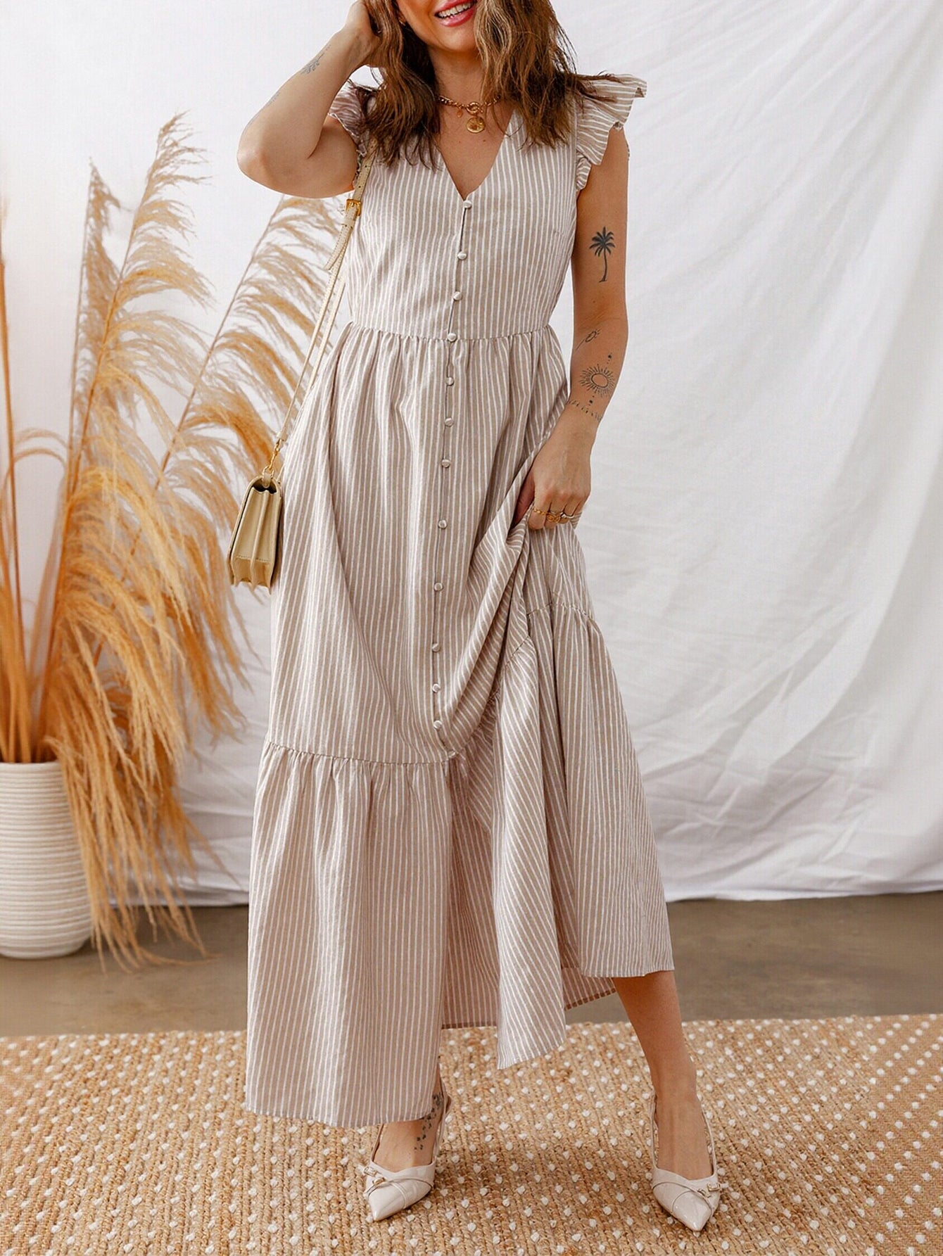 Tiered Asymmetric Slit Maxi Dress
