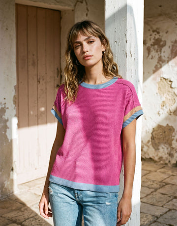 Ribbed Knit Color Block T-Shirt